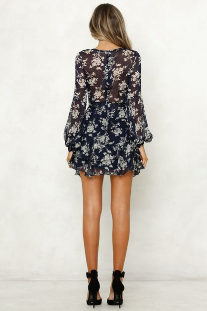 Women's Long Sleeve Floral Print Layered Dress