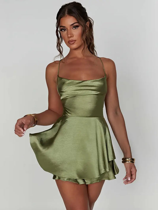 Satin Fitted Spaghetti Strap Mini Dress