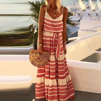 Women’s Maxi Dress - Bohemian Style - Spaghetti Straps - Flowy Ethnic Print