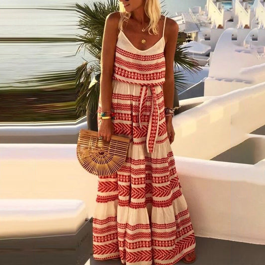 Flowy Bohemian Print Spaghetti Strap Maxi Dress