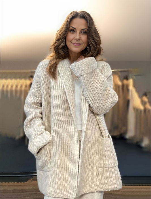 Oversized Knit Open Front Cardigan with Pockets