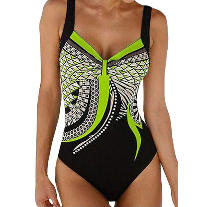 Women’s One-Piece Swimsuit – Graphic Print – Snug Fit – Quick-Dry Stretch Fabric