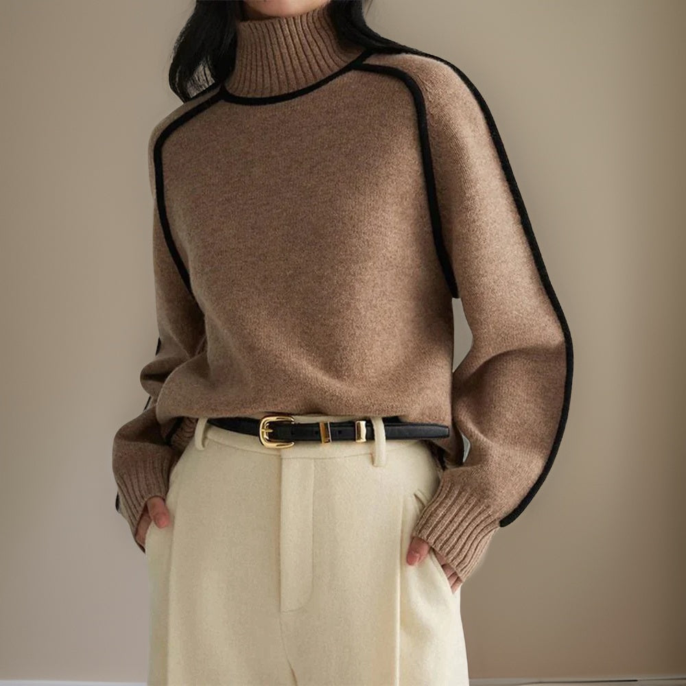Women's fall winter half-high neck three-dimensional striped knit sweater