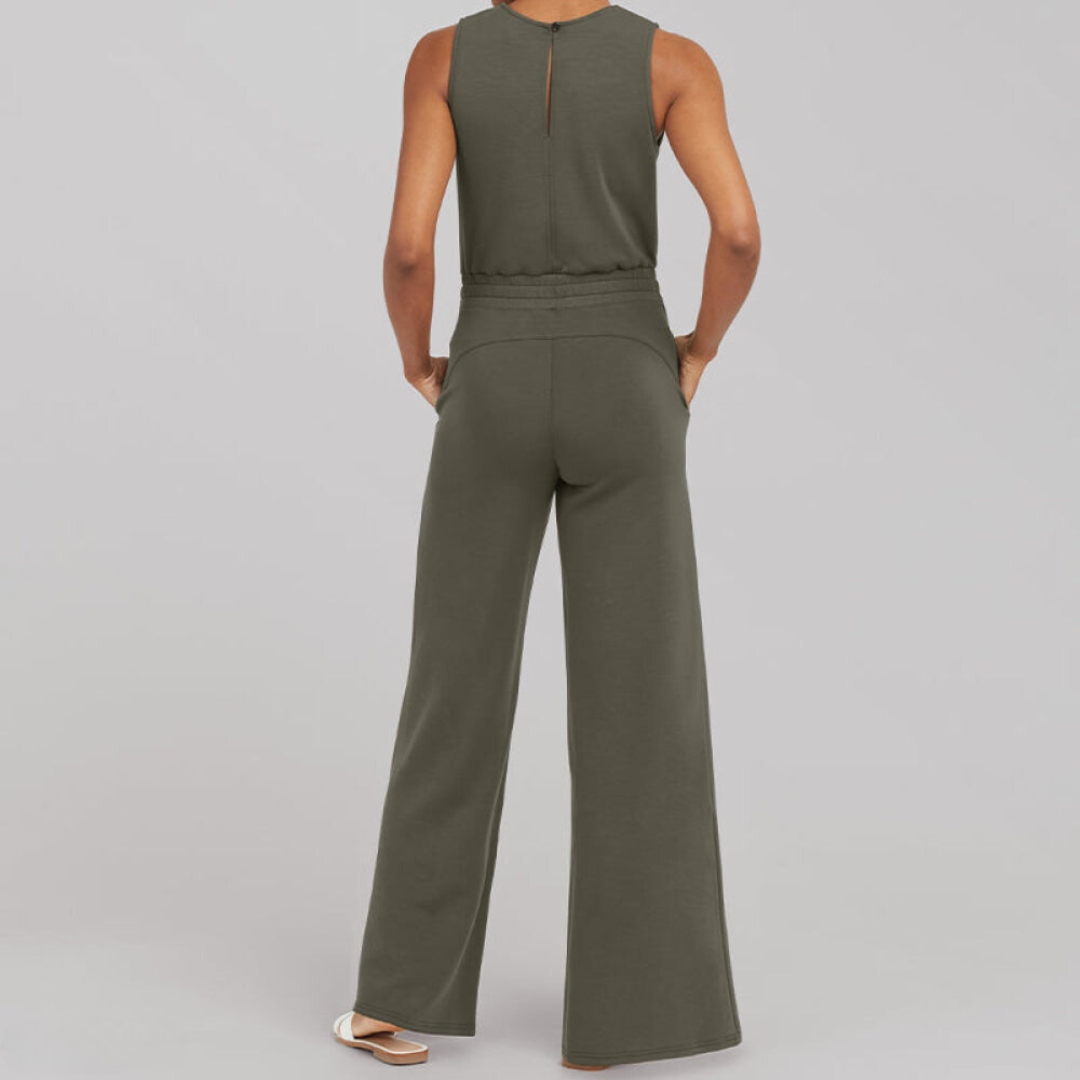 Women's Two-Piece Set - Sleeveless Fitted Top & Wide-Leg Pants - High Waist Adjustable Fit