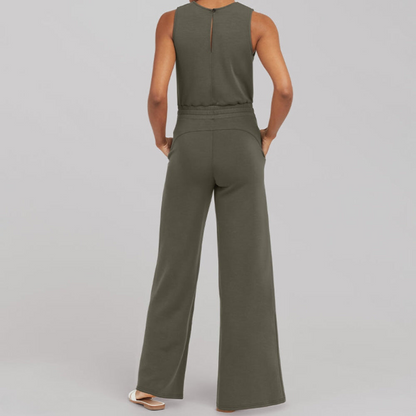 Women's Two-Piece Set - Sleeveless Fitted Top & Wide-Leg Pants - High Waist Adjustable Fit