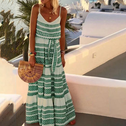 Women’s Maxi Dress - Bohemian Style - Spaghetti Straps - Flowy Ethnic Print