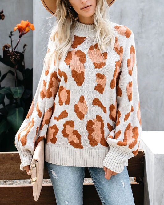 Wool Blend Oversized Leopard Print Sweater 