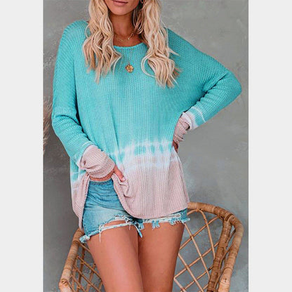 Women’s Knit Sweater – Relaxed Fit – Waffle Texture – Long Sleeve Hip-Length Pullover