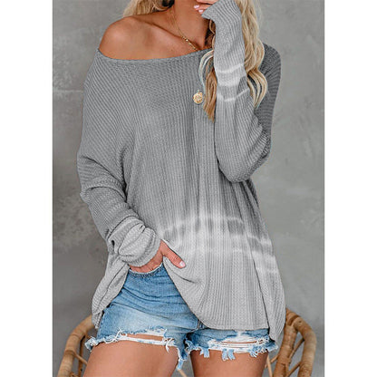Women’s Knit Sweater – Relaxed Fit – Waffle Texture – Long Sleeve Hip-Length Pullover