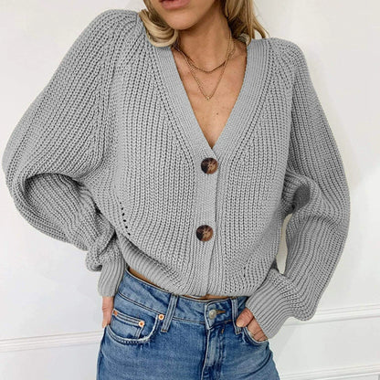Women’s Cardigan Sweater – Chunky Knit Wool Blend – Relaxed Fit – Button Front V-Neck