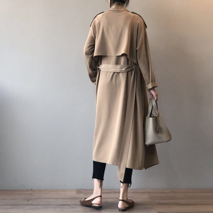 Women’s long trench coat with lapel collar