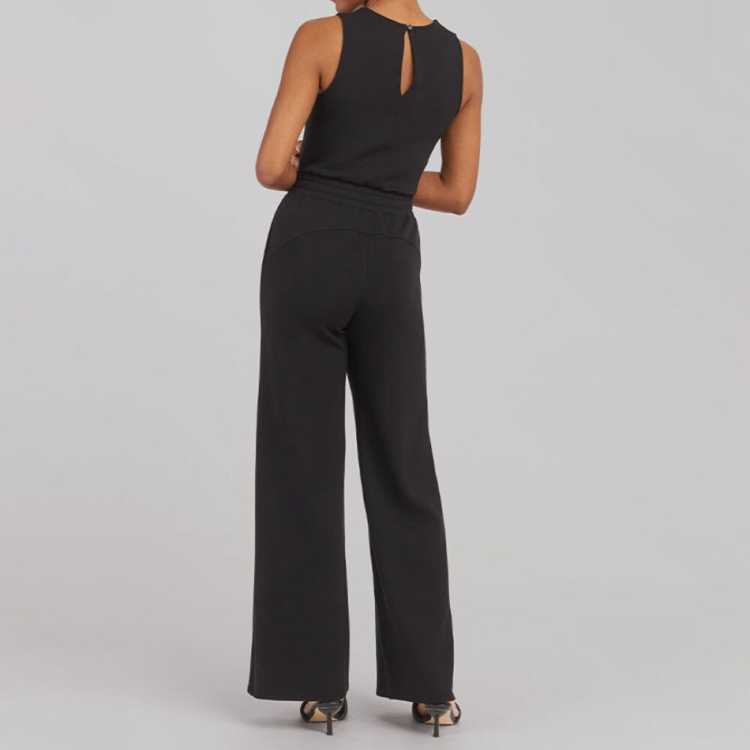 Women's Two-Piece Set - Sleeveless Fitted Top & Wide-Leg Pants - High Waist Adjustable Fit