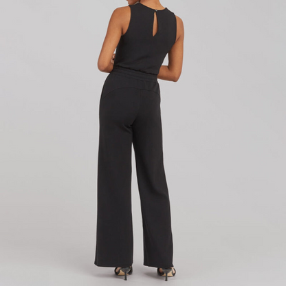 Women's Two-Piece Set - Sleeveless Fitted Top & Wide-Leg Pants - High Waist Adjustable Fit