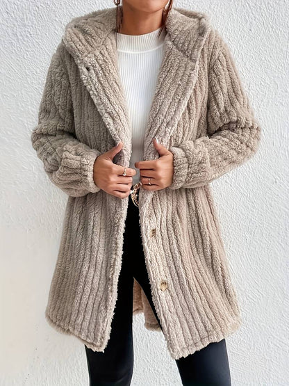 women's hooded long-sleeve button jacket
