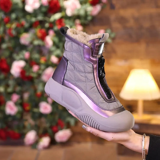 Waterproof Retro Front Zipper Snow Boots