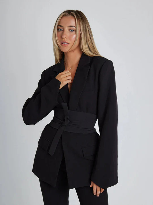 Belted Tailored Single Breasted Blazer