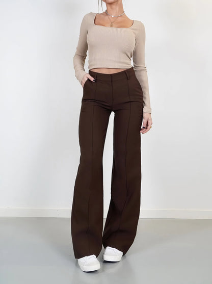 Women's slim fit straight pants with design splicing
