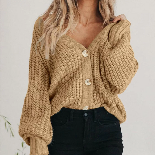 Freya Relaxed Fit Cardigan | Button Front Ribbed Cardigan