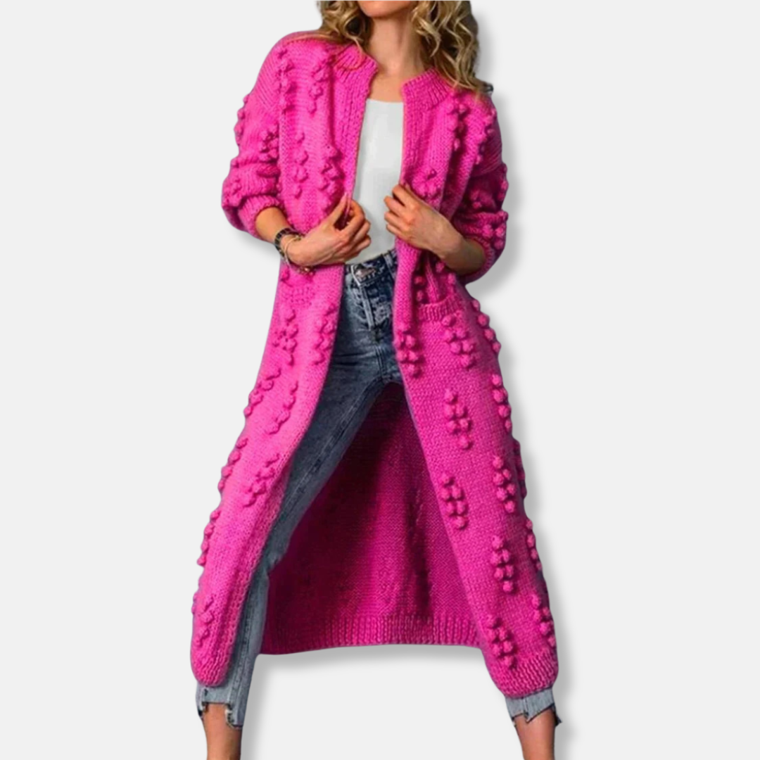 Wool Bobble Knit Relaxed Open Front Cardigan