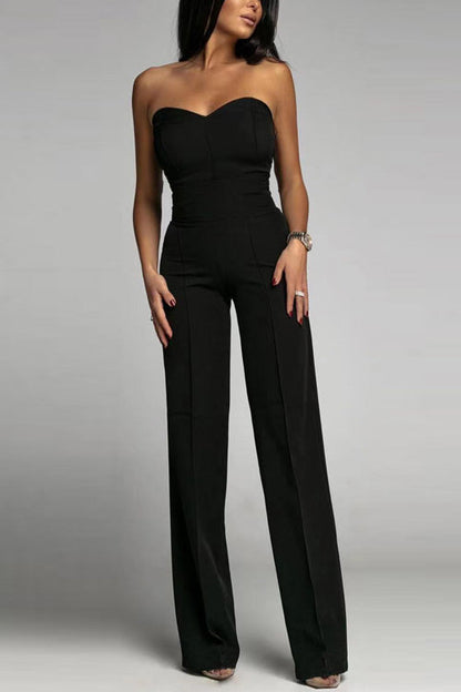 Women’s Strapless Jumpsuit – Fitted Bodice – High Waist – Flared Leg – Formal Fit