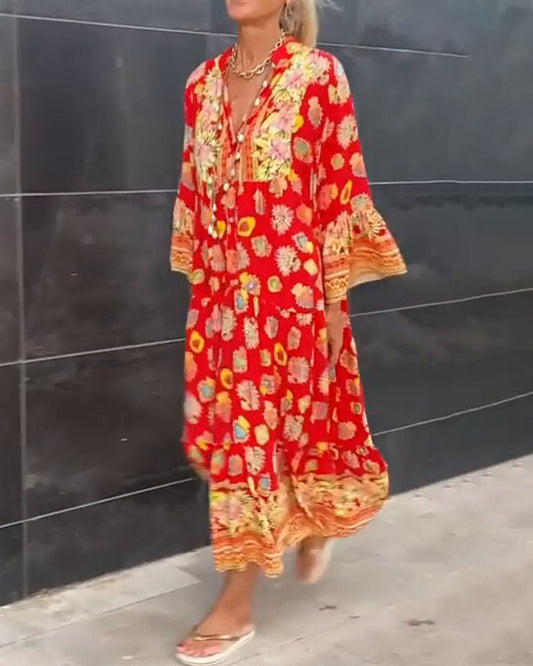Printed Loose V-Neck Dress
