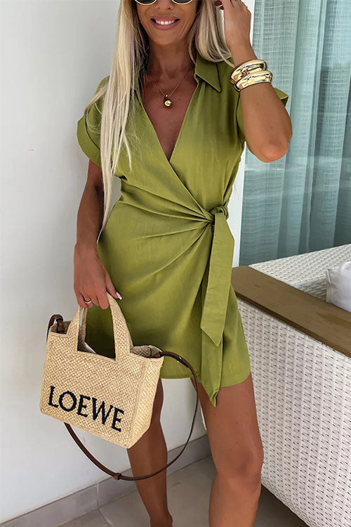 Tie-Waist V-Neck Wrap Dress