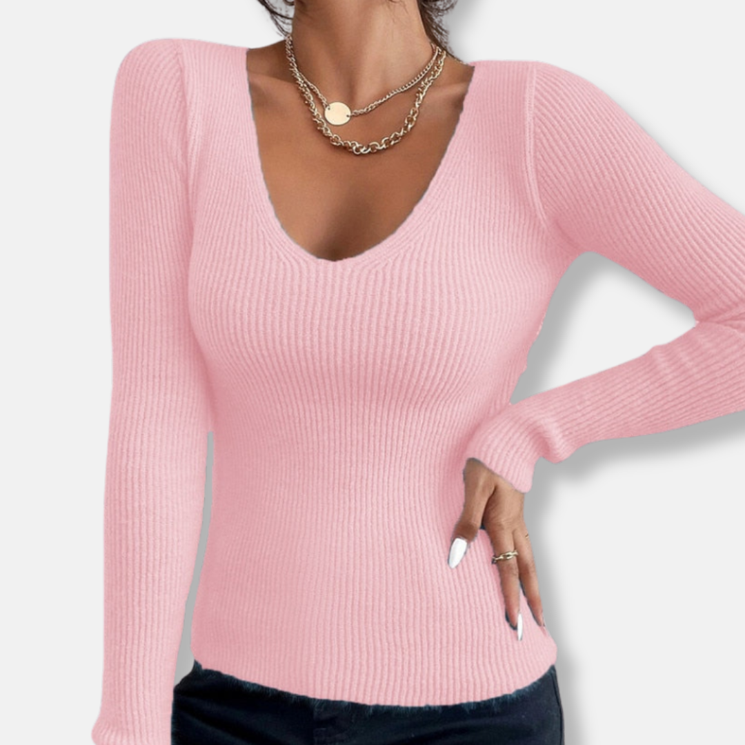 Knit Slim Fit Deep V-Neck Top