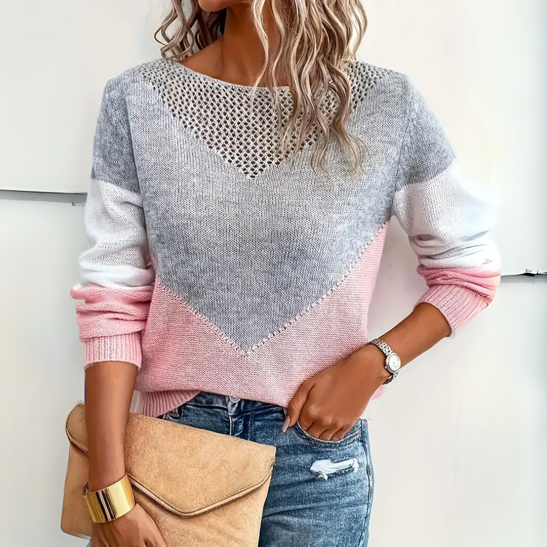 Women's contrasting long-sleeve knit sweater