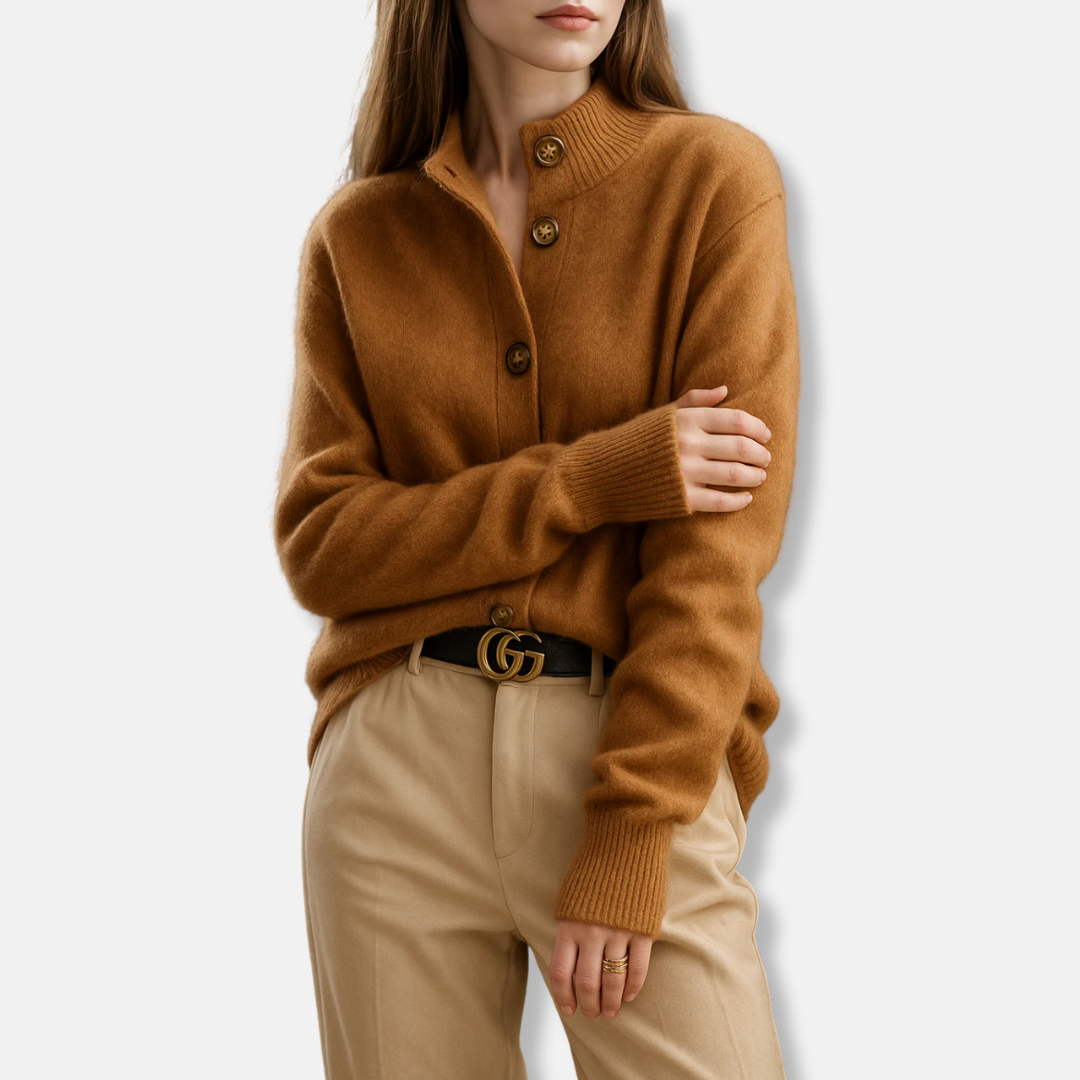 Women’s Cardigan - Knit - Relaxed Fit - Mock Collar - Ribbed Cuffs