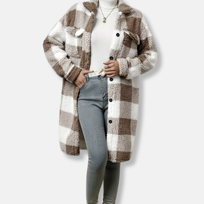 Isabella Fleece Check Shacket | Oversized Collared Shacket