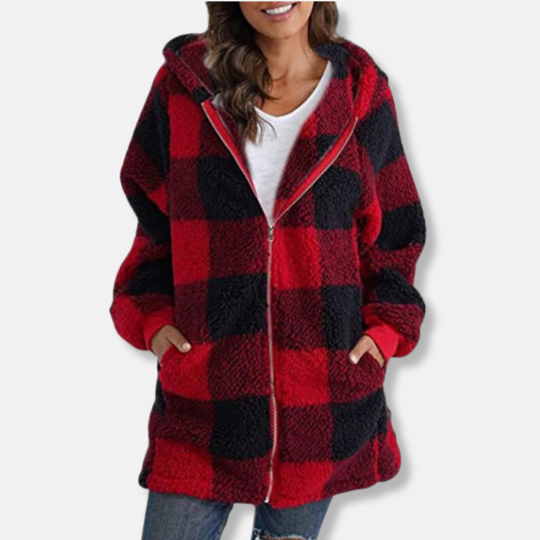 Plush Fleece Hooded Buffalo Check Jacket
