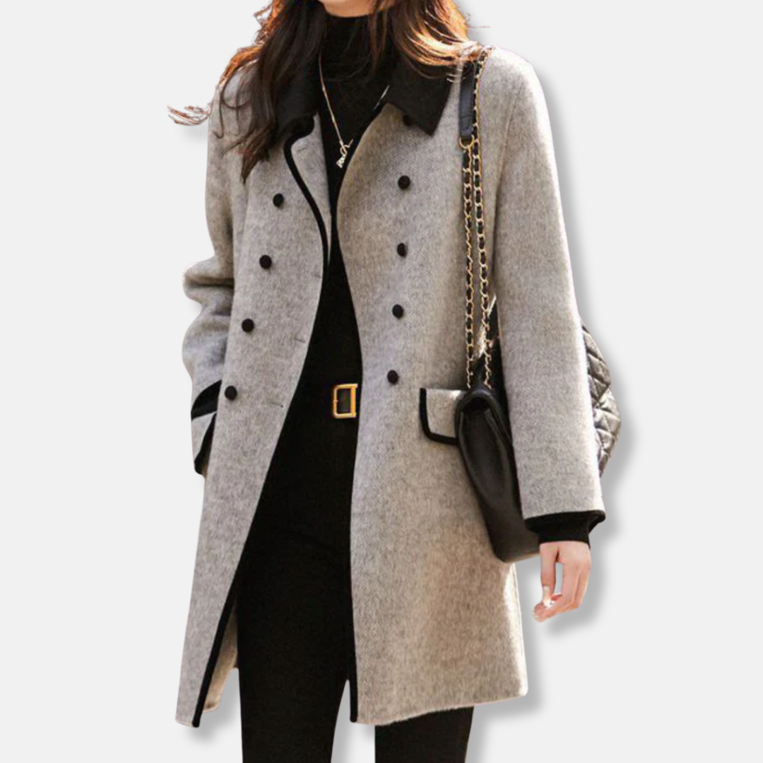 Elisa Relaxed Fit Coat | Double-Breasted Button Front Coat