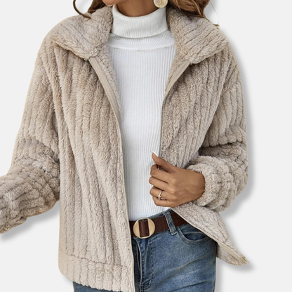Lily Fleece Cropped Jacket | Ribbed Texture Relaxed Fit Jacket