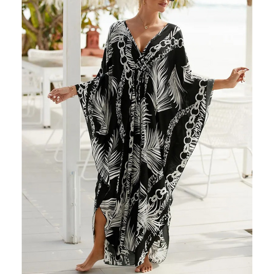 Flowy Lightweight V-Neck Kaftan Beach Cover-Up