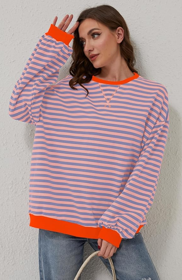 Women's striped color block loose sweatshirt