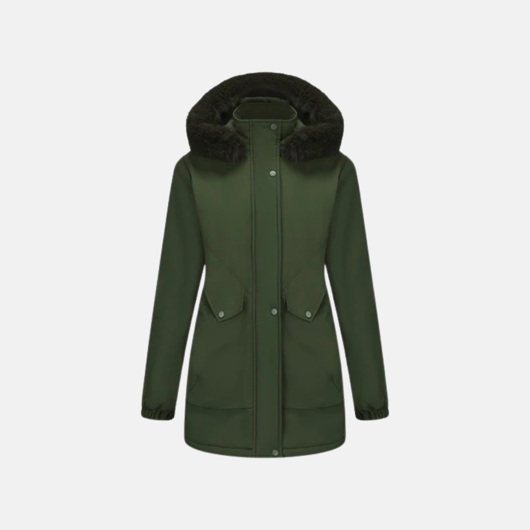 Woven Adjustable Waist Faux Fur Hood Jacket