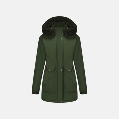 Women’s Jacket - Woven - Mid-Thigh Length - Adjustable Waist - Faux Fur Hood