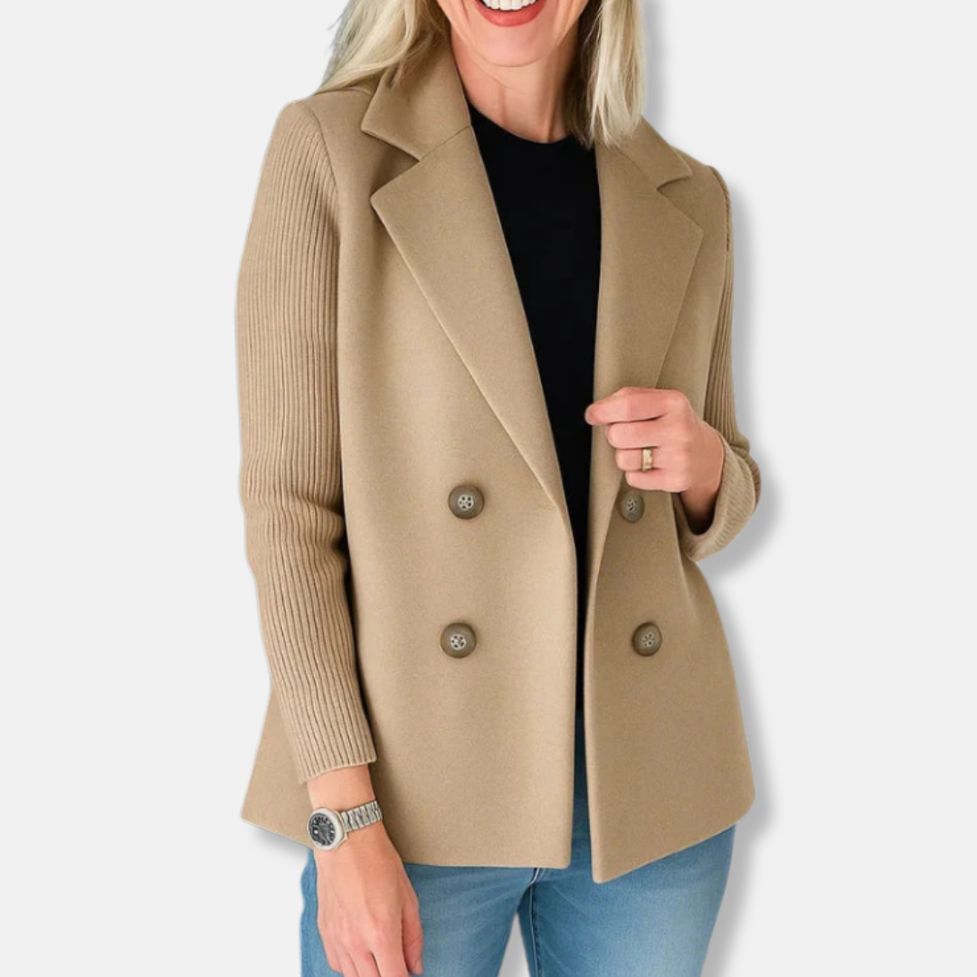 Wool Blend Double-Breasted Ribbed Blazer
