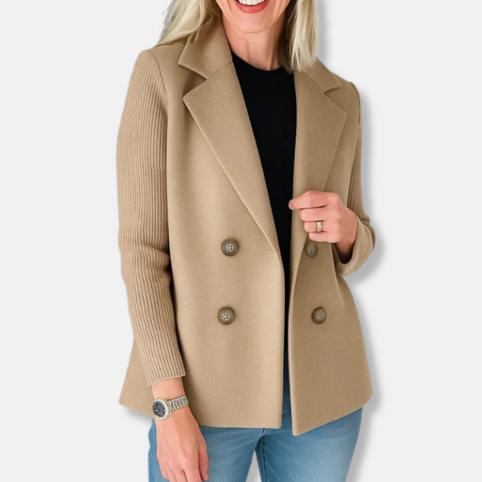 Wool Blend Double-Breasted Ribbed Blazer