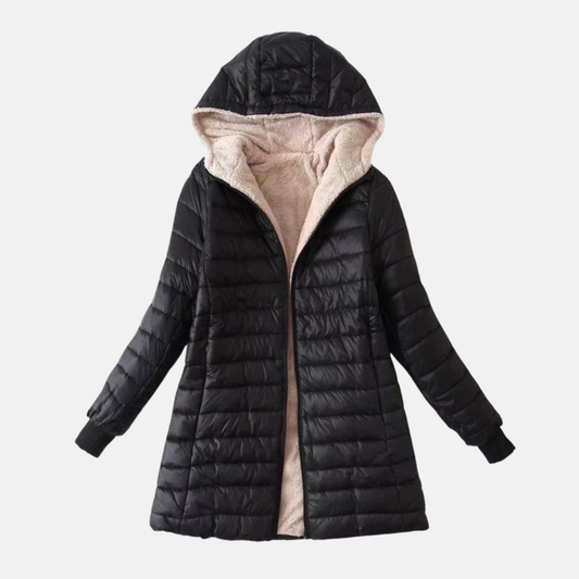 Quilted Insulated Hooded Mid-Length Puffer Coat 