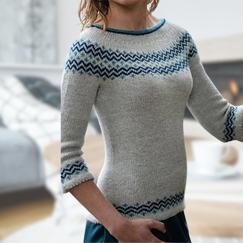 Women's Sweater - Boat Neck - Long Sleeve Fitted Knit - Striped Casual Wear