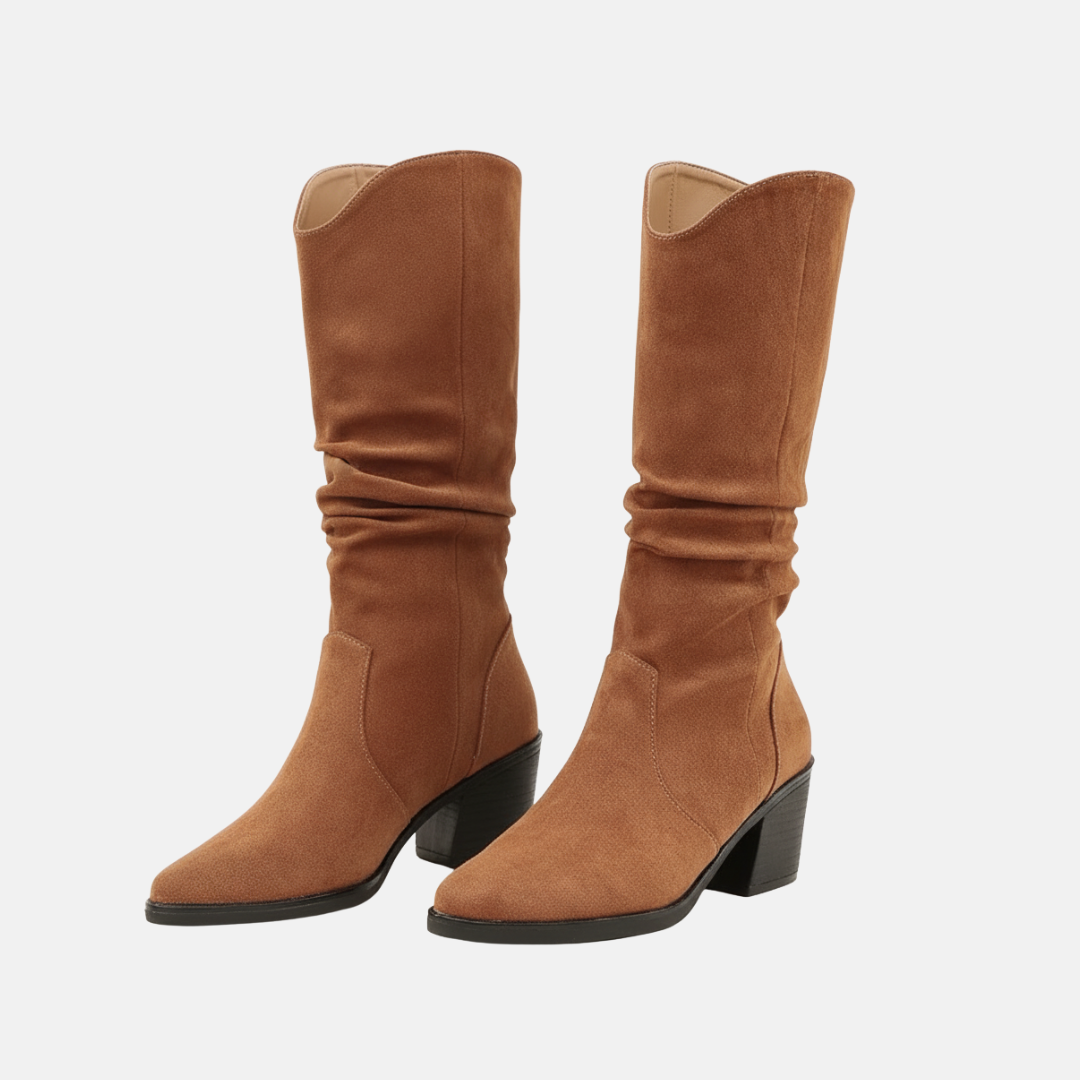 Pointed Toe Mid-Calf Block Heel Boots