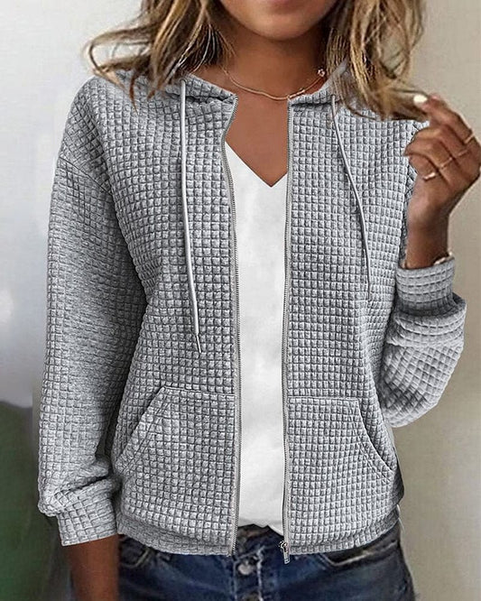 Plaid Hooded Jacquard Long Sleeve Jacket