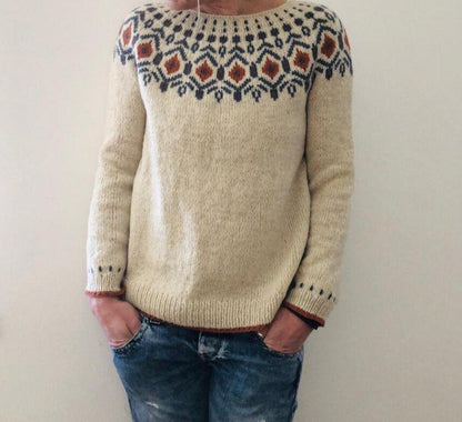 Women's off-white argyle chevron knit pullover sweater