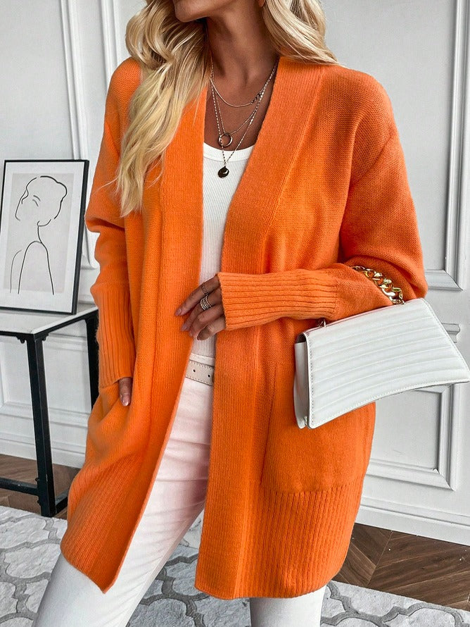 Women's orange plain knitted cardigan