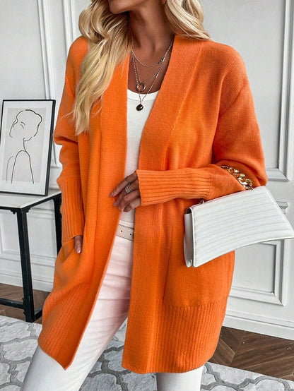 Women's orange plain knitted cardigan