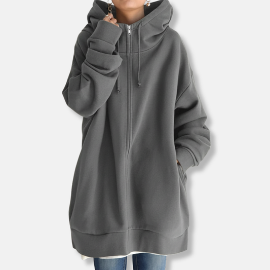 Plush Fleece Oversized Zip Front Hoodie 