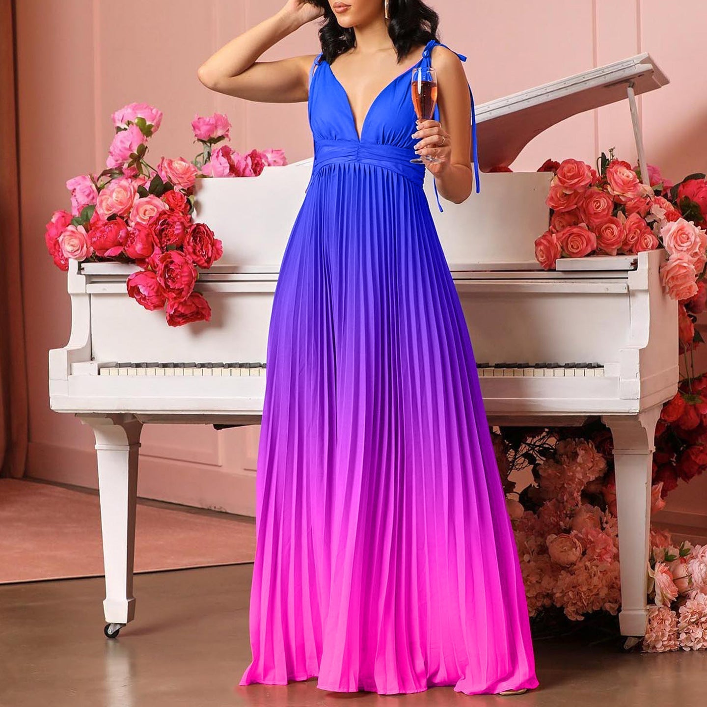 V-Neck Long Maxi Dress