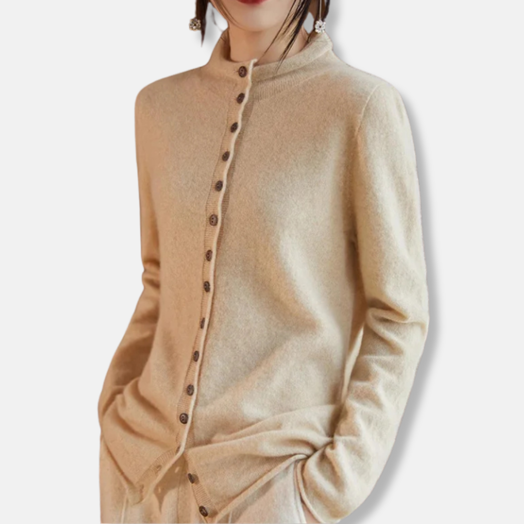 Women’s Cardigan Sweater – Wool Knit – Relaxed Tailored Fit – Button Front – Spread Collar