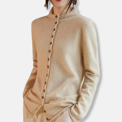 Women’s Cardigan Sweater – Wool Knit – Relaxed Tailored Fit – Button Front – Spread Collar